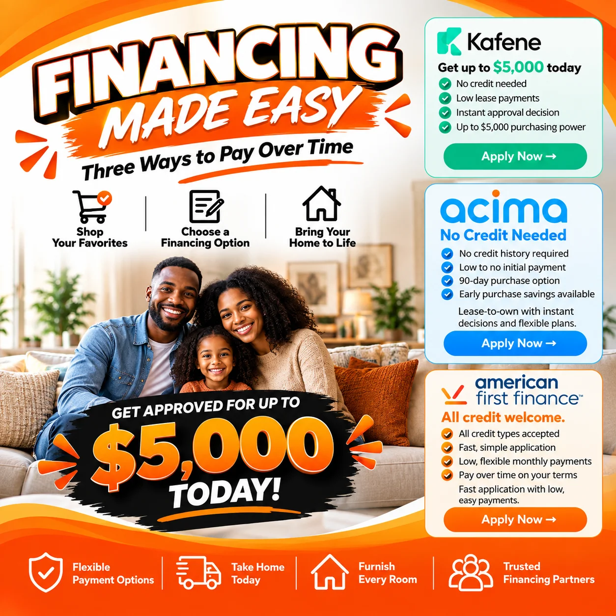 Financing made easy - three ways to pay over time