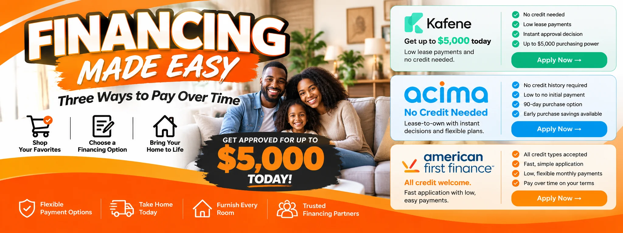 Financing made easy - three ways to pay over time
