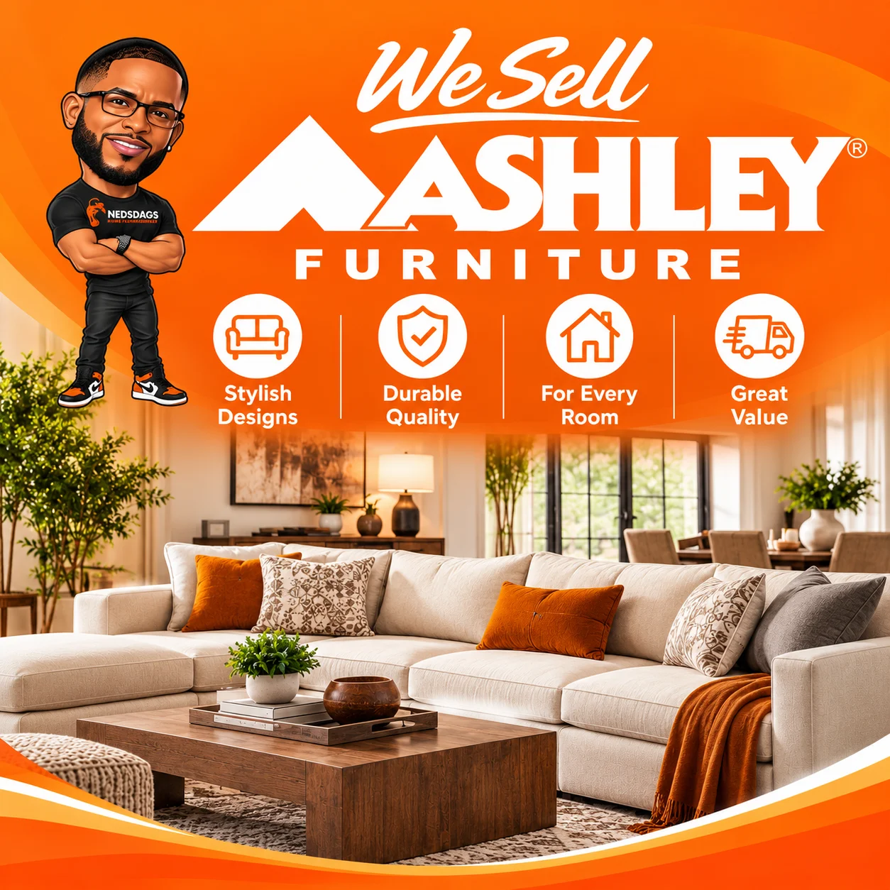 We sell Ashley furniture at Nedsdag's Bargain Outlet
