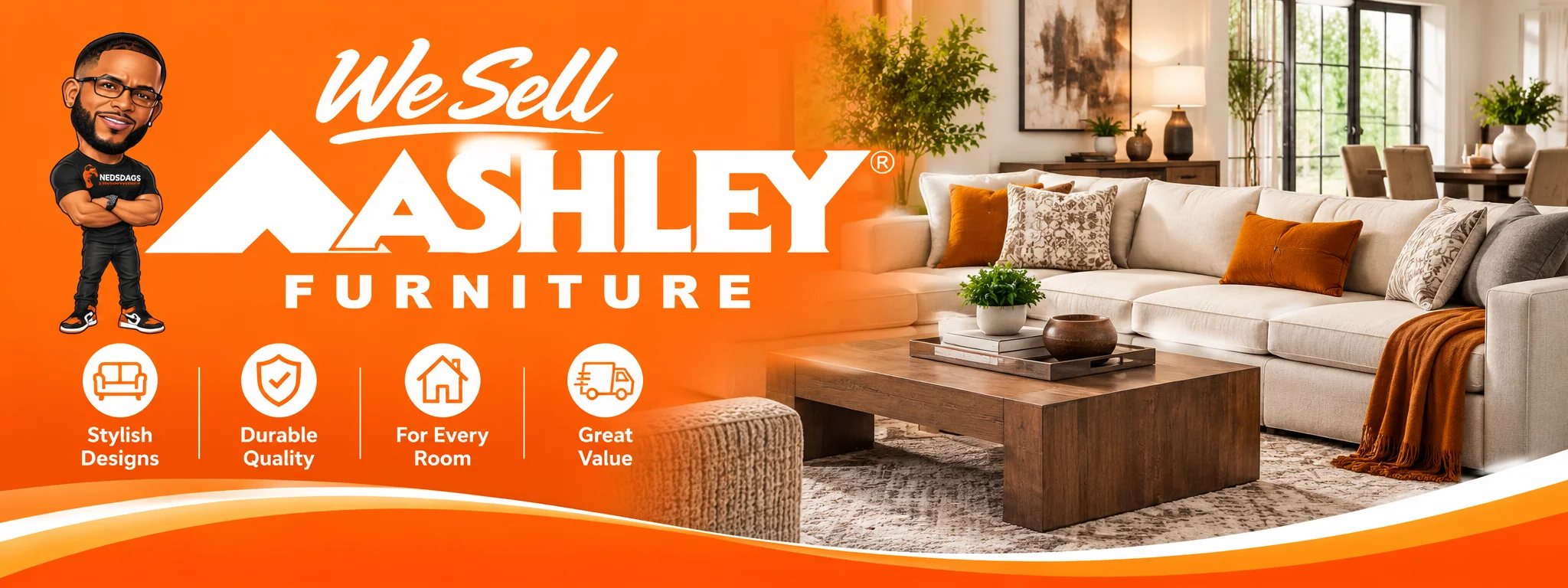 We sell Ashley furniture at Nedsdag's Bargain Outlet
